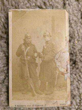 Cdv Prussian 1870 War Soldiers Winter Gear,  Helmet,  Dreyse Taken In Blois