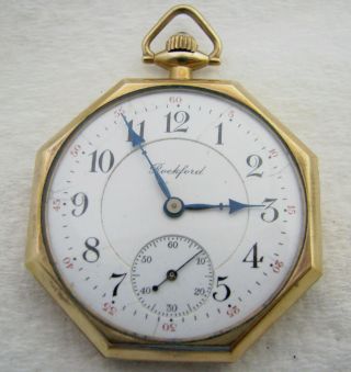 Art Deco 12s Rockford 17 Jewel Iroquois Sapphire Crown Gold Filled Pocket Watch
