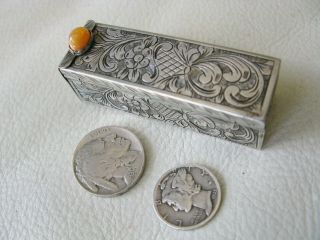 Antique Italian 800 Hand Engraved Silver Opal Jewel Lipstick Case Italy