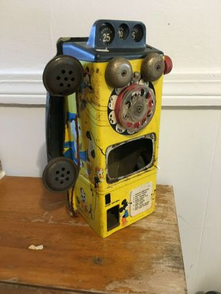Rare Vintage Toy Telephone Mickey Mouse Tv Pay Phone,  The Gong Bell Man Co,  1950