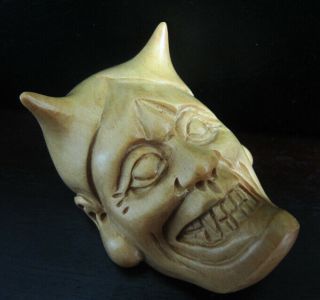 Q4147 - 2 " Hand Carved Boxwood Netsuke - Prajna Devil Mask