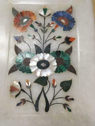 Antique Pietra Dura Inlaid Floral Plaque - Multiple Stones And Mother Of Pearl