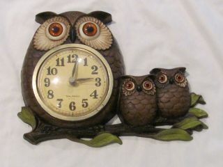 Vintage 1972 Burwood Owl Family Haven Wall Clock 0457 - 1 Usa Aa Battery