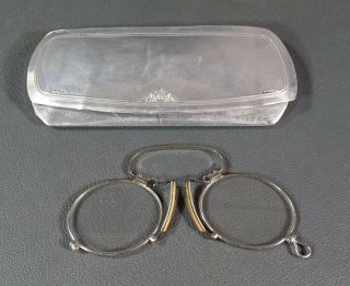 Antique Doctors Physician Pince Nez Lorgnette Spectacles Rx Lens Eyeglasses&case