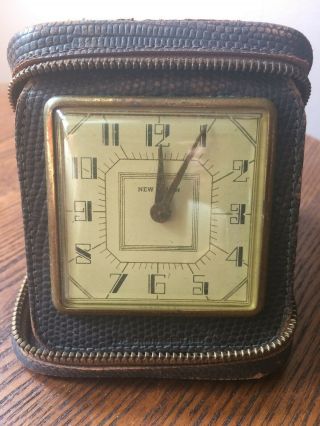 Vintage Haven Travel Alarm Clock In Leather Zippered Case