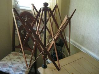 Antique Primitive Wooden Wood Table Top Umbrella Swift Yarn Winder