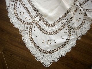 Antique Victorian White Linen Bedspread Bed Cover Whitework Embroidery 5