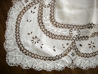 Antique Victorian White Linen Bedspread Bed Cover Whitework Embroidery 6