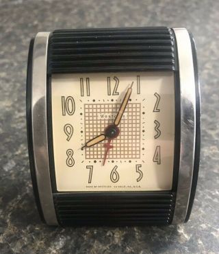 Vintage Westclox Dark Brown Bakelite Roll Top Wind - Up Travel Alarm Clock