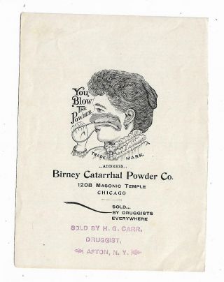 1893 Quack Medicine Leaflet Dr Birneys Catarrhal Powder Chicago Carr Afton NY 3