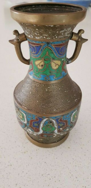 ANTIQUE VINTAGE Chinese Asian Oriental Cloisonne brass vase urn style 2