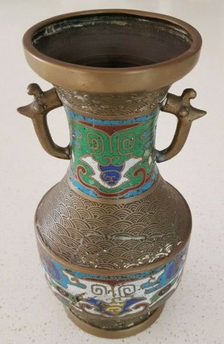 ANTIQUE VINTAGE Chinese Asian Oriental Cloisonne brass vase urn style 3