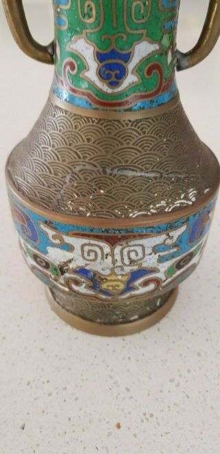ANTIQUE VINTAGE Chinese Asian Oriental Cloisonne brass vase urn style 4