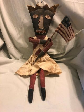 Primitive 4 Th Of July Folk Art Black Liberty Doll