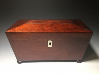 Antique English Mahogany Footed Tea Caddy