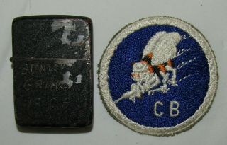 Ww2 Period Zippo " Black Crackle " Lighter - Named To Usn Seabee Bn.  Sailor