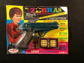 Vintage Ray Line Zebra Ii Toy Pistol/gun W/ Ss Ammo On Card