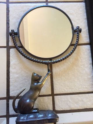 Cat Tilt Mirror Metal Looks Like Bronze Vintage Shaving Table Old.  Double Side