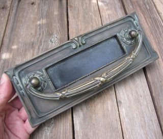 Antique Rare Ornate Bronze / Brass Letter Box Plate / Door Mail Slot / Mailbox