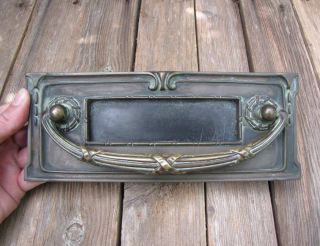 Antique Rare Ornate Bronze / Brass Letter Box Plate / Door Mail Slot / Mailbox 2