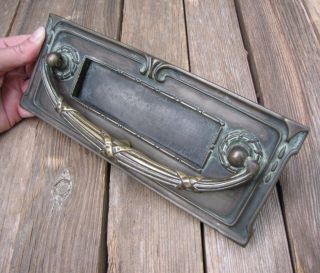 Antique Rare Ornate Bronze / Brass Letter Box Plate / Door Mail Slot / Mailbox 3