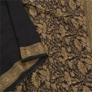 Sanskriti Antique Vintage Saree 100 Pure Silk Woven Black Fabric 5 Yd Sari