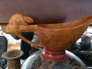 Vintage Carved Wooden Beaver Clement Dube Mid Century Canadian Artist
