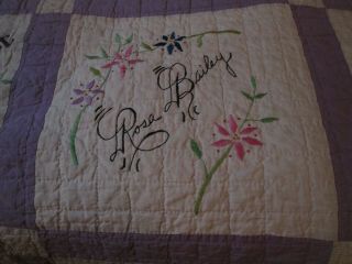 Antique 1880 ' s OOAK Block Lilac and White Signature Quilt (Edges Need Finishing) 4