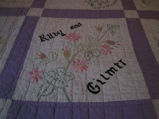 Antique 1880 ' s OOAK Block Lilac and White Signature Quilt (Edges Need Finishing) 5