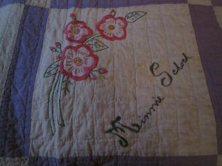 Antique 1880 ' s OOAK Block Lilac and White Signature Quilt (Edges Need Finishing) 6