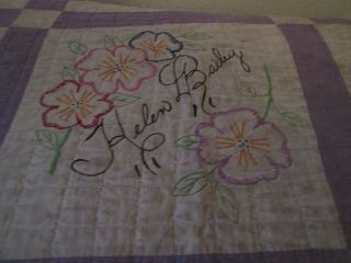 Antique 1880 ' s OOAK Block Lilac and White Signature Quilt (Edges Need Finishing) 7