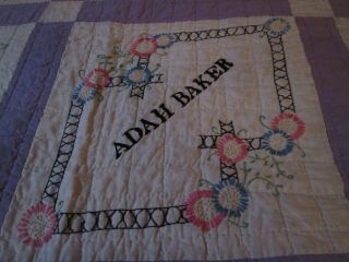 Antique 1880 ' s OOAK Block Lilac and White Signature Quilt (Edges Need Finishing) 8