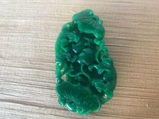 Vintage Chinese Green Hard - Stone Pendant Carved Dragons