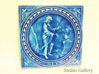 Rare 1875 Minton Blue Glaze Heims Sorcerer Tile From Prominent Estate