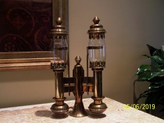 Vintage Brass Railroad Double Candle Holder Wall Lanterns