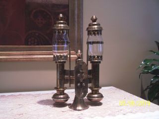 Vintage Brass Railroad Double Candle Holder Wall Lanterns 2
