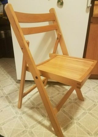 Vintage Blonde Wood Slat Folding Chair