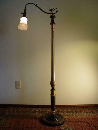 Vintage Antique Arts And Crafts Turned Wood Bridge Floor Lamp