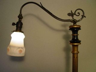 VINTAGE ANTIQUE ARTS AND CRAFTS TURNED WOOD BRIDGE FLOOR LAMP 4