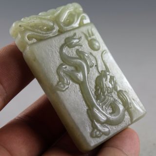 2.  4  Chinese Hetian Green Jade Hand - Carved Dragon Statue Royal Pendant 0565
