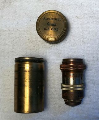 Antique Microscope Objective Carl Zeiss Jena Tubus 160mm 4mm N.  A.  0.  95