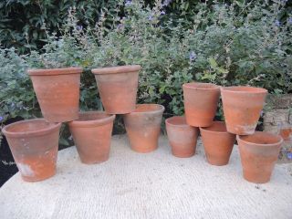 10 Old Hand Thrown Terracotta Plant Pots Pots 3.  75 - 5 " Diameter (401)