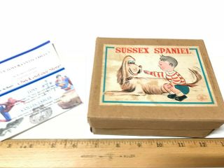 Rare Vintage Early Boxed W/key Sussex Spaniel Japan Tin Wind Up Dog Litho