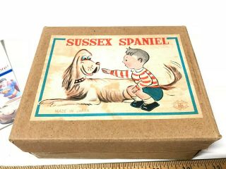 RARE VINTAGE EARLY BOXED W/KEY SUSSEX SPANIEL JAPAN TIN WIND UP DOG LITHO 2