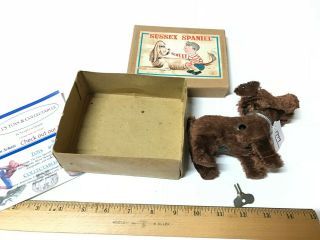RARE VINTAGE EARLY BOXED W/KEY SUSSEX SPANIEL JAPAN TIN WIND UP DOG LITHO 5
