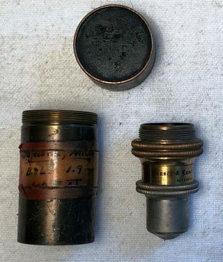 Antique Microscope Objective Bausch & Lomb Opt Co Ny Oil Imm 1.  9mm 1.  30n.  A.