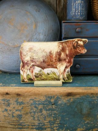 Antique Cardboard Farm Animal Cutout Wood Stand Shorthorn