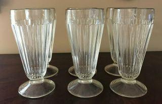 Six Vintage Ribbed Soda Fountain/ice Cream Parlor Glasses
