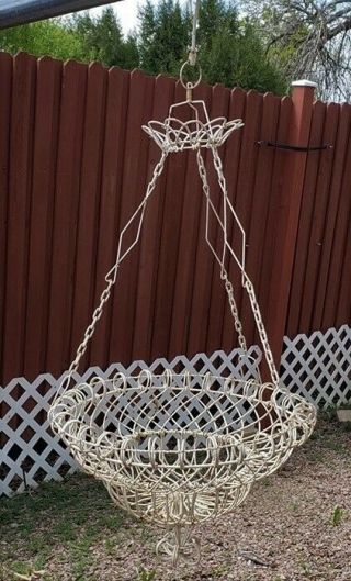 Vintage Large 40 " Old Metal Wire Hanging Flower Basket Planter Garden Primitive