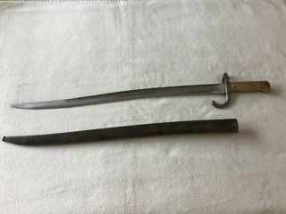 Antique French Bayonet,  Brass Handle Signed,  Dated 1867 With Scabbard.